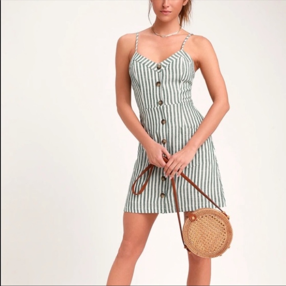 Lulu's Green and White Striped Mini Dress